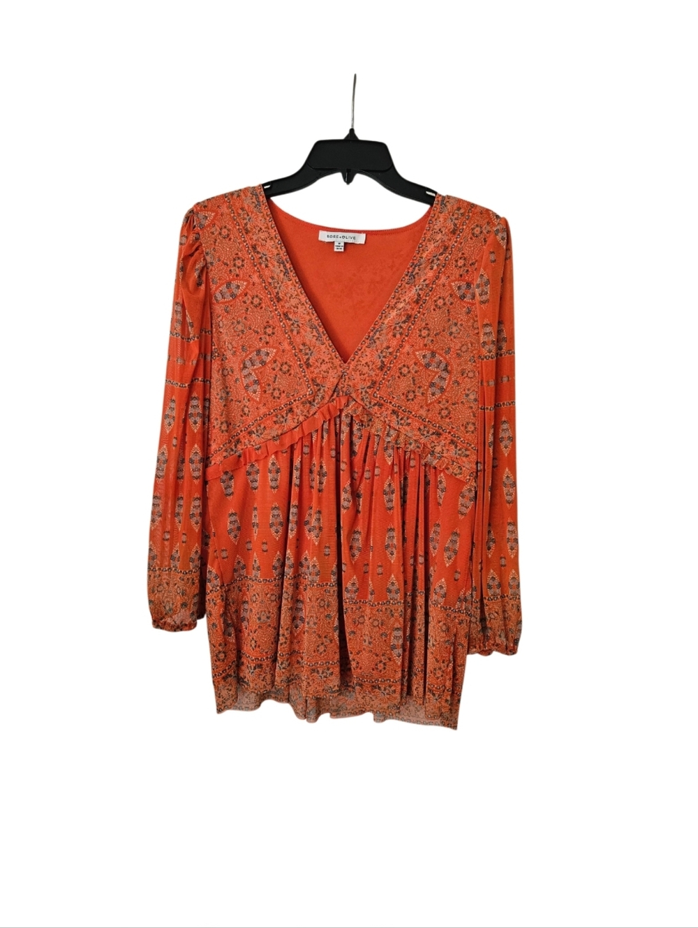 Orange Printed Long-Sleeve Tunic Blouse-Size Medium - Picture 2 of 5